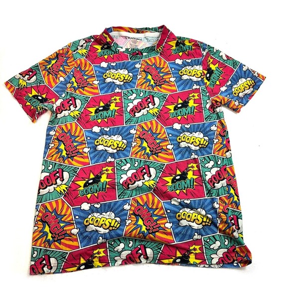 COMIC BOOK PATTERN PRINT DESIGN T-SHIRT BLACKJACK SIZE L - Picture 1 of 6
